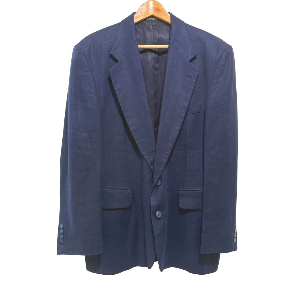 Vintage Robert Stock Navy Linen Blazer Men's 40R 1990s Two Button Sport Coat